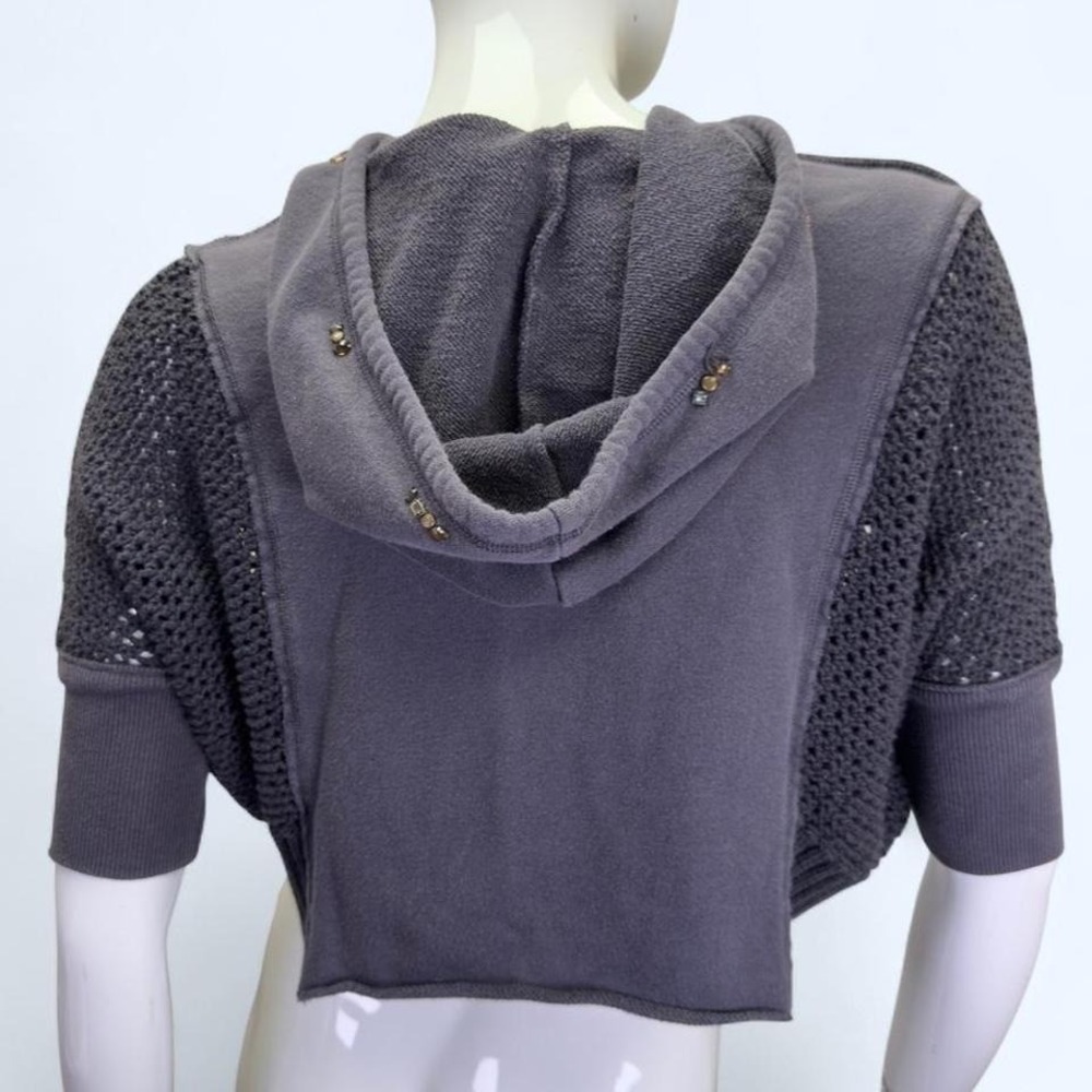 Free People Cropped Hoodie Sweater – Boho embellished Zip Jacket - Picture 2 of 8